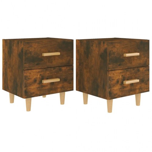 Sengeborde 2 stk. i røget egetræsfarve - 40×35×47,5 cm med skuffer