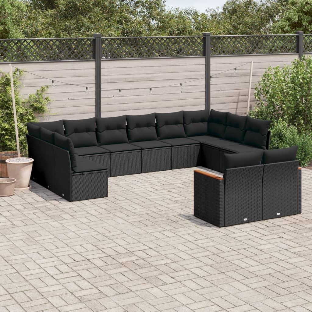 Sofasæt til haven 12 dele med hynder polyrattan sort
