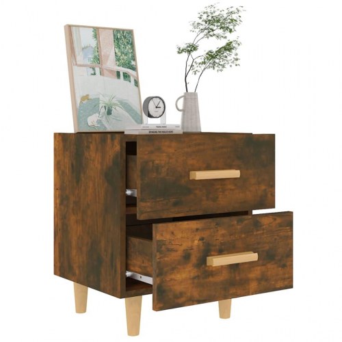 Sengeborde 2 stk. i røget egetræsfarve - 40×35×47,5 cm med skuffer