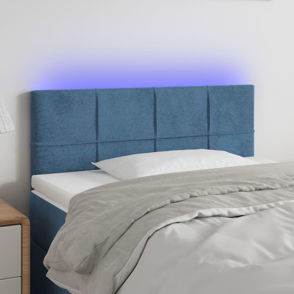 Sengegavl med LED-lys 100x5x78/88 cm fløjl mørkeblå