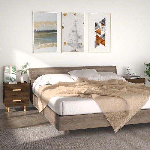 Sengeborde med 2 skuffer 40 x 35 x 47,5 cm 2 stk. brun egetræsfarve