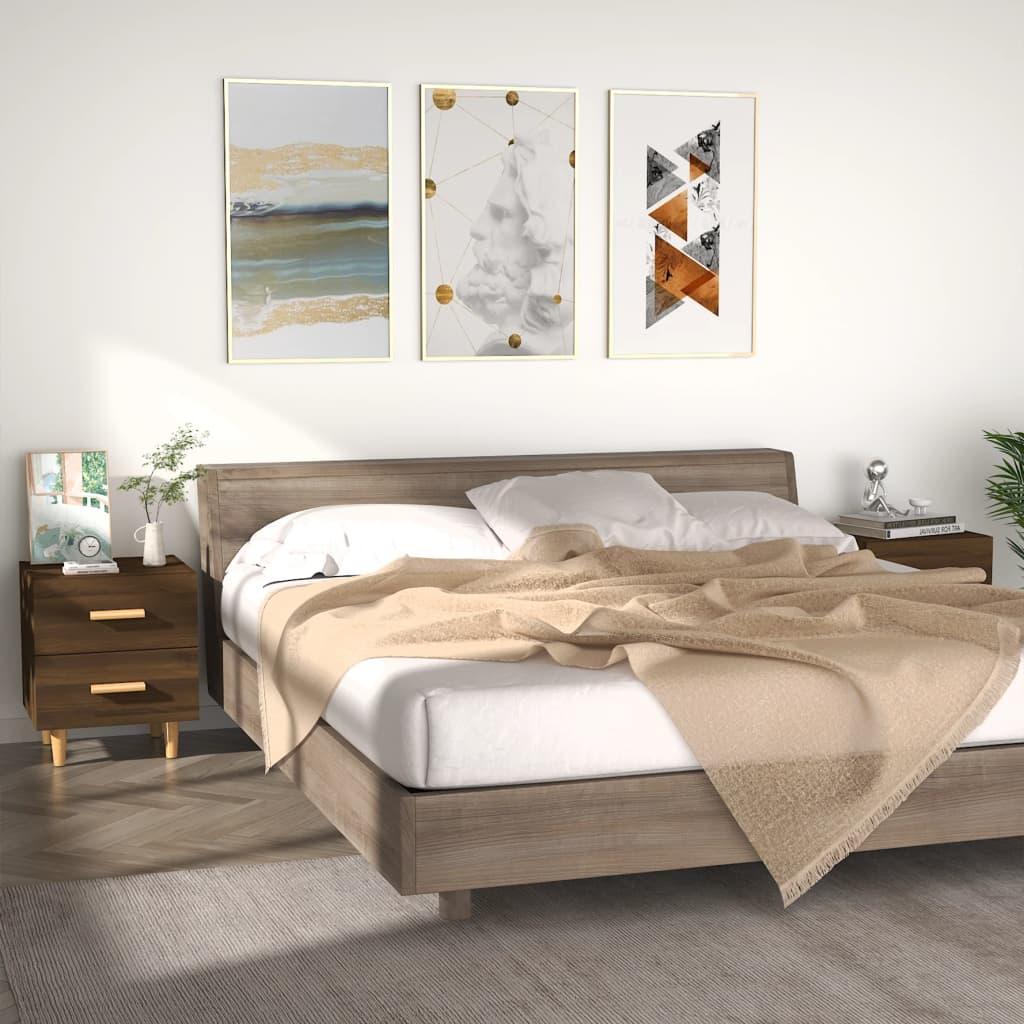 Sengeborde med 2 skuffer 40 x 35 x 47,5 cm 2 stk. brun egetræsfarve