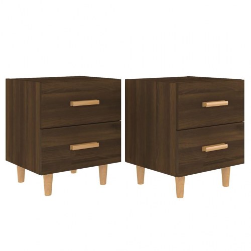 Sengeborde med 2 skuffer 40 x 35 x 47,5 cm 2 stk. brun egetræsfarve