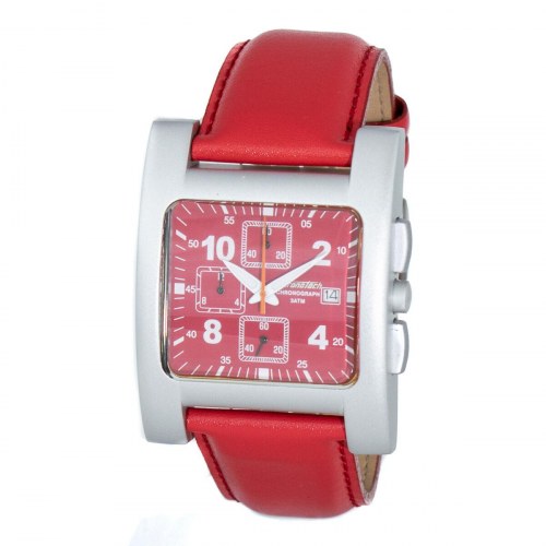 Chronotech herreur CT7280-04, rød læderrem, Ø 40 mm