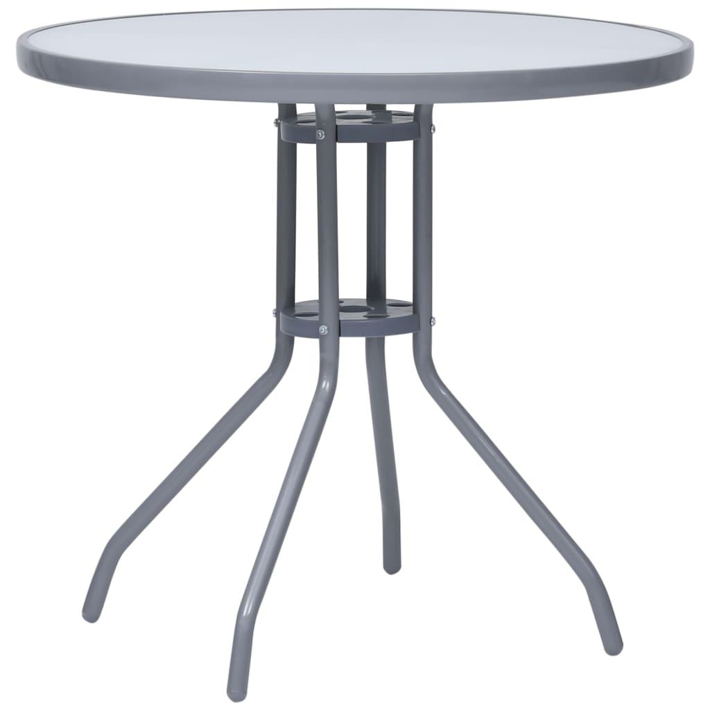 Havebord 80 cm stål og glas lysegrå