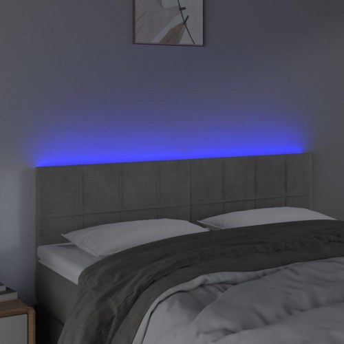 Sengegavl med LED-lys i fløjl - lysegrå, 144 x 5 x 78/88 cm