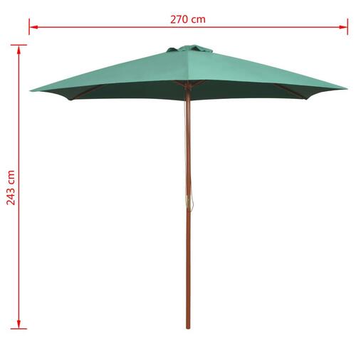 Parasol 270 x 270 cm træstang grøn
