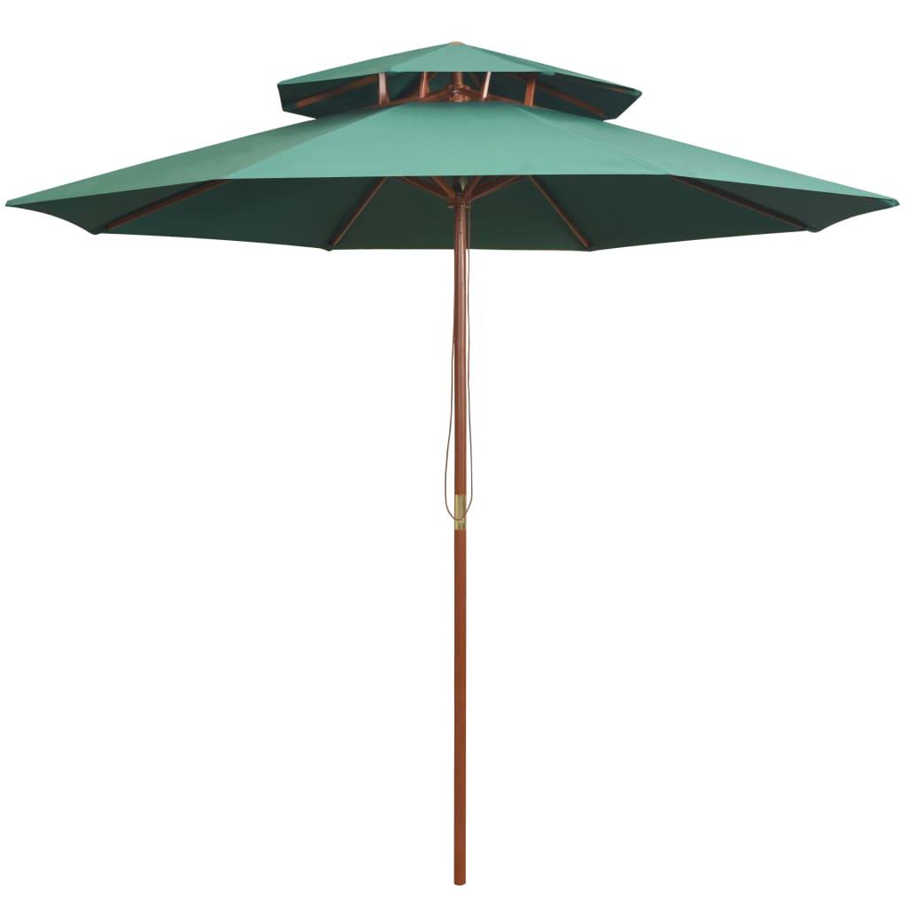 Dobbeltdækkerparasol 270 x 270 cm træstang grøn