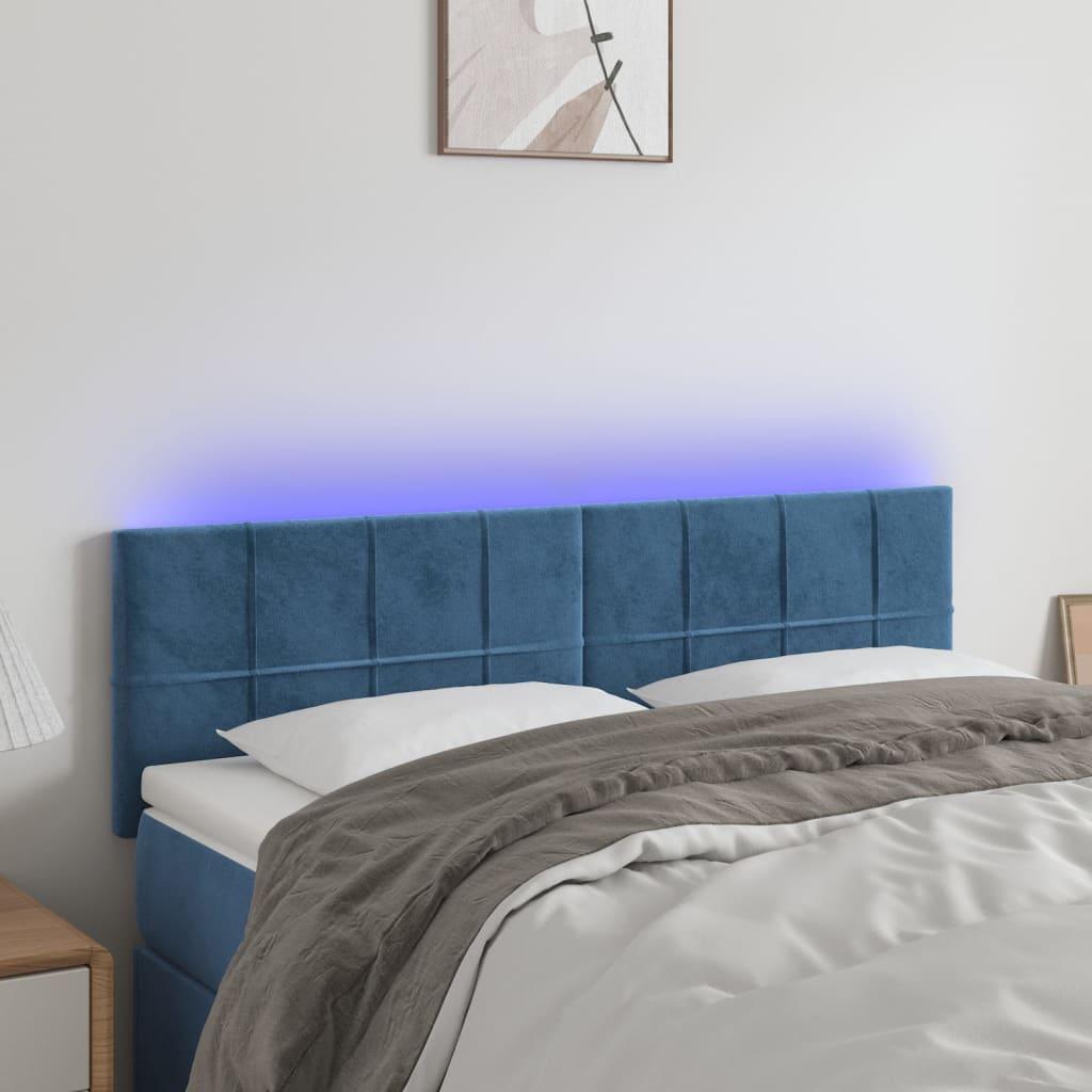 Sengegavl Med Led-Lys Velour - Mørkeblå / 144 x 5 x 78/88 cm