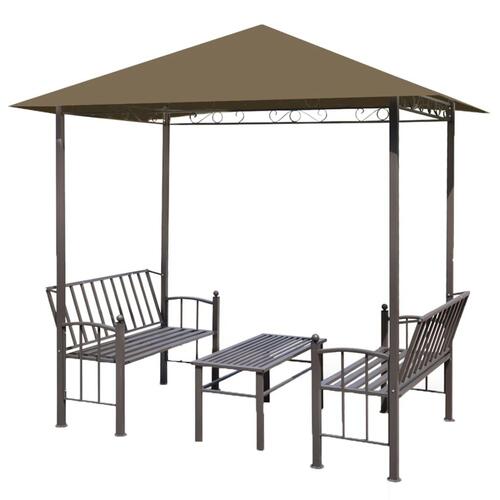 Havepavillon med bord og bænke 2,5x1,5x2,4 m 180 g/m² gråbrun