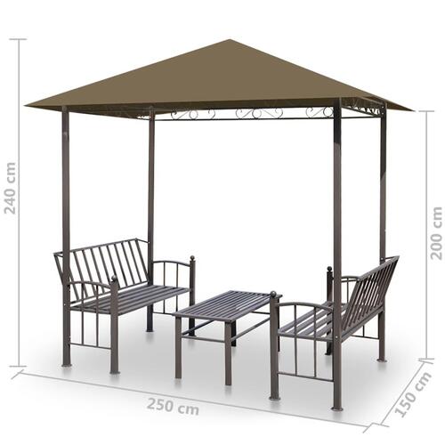 Havepavillon med bord og bænke 2,5x1,5x2,4 m 180 g/m² gråbrun