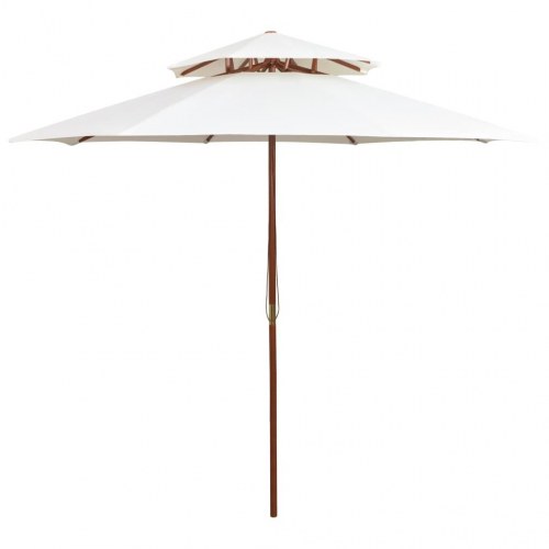 Parasol 270x270 cm 2 niveauer træstang cremehvid