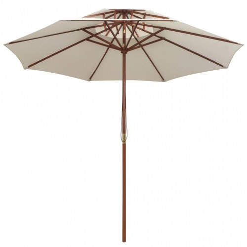 Parasol 270x270 cm 2 niveauer træstang cremehvid
