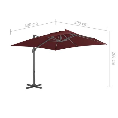 Hængeparasol 400x300 cm aluminiumsstang bordeauxrød