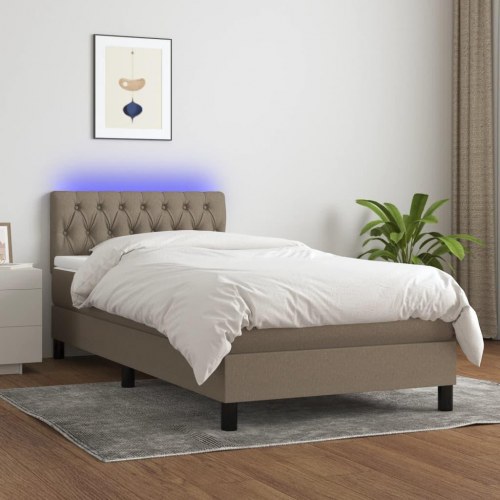 Kontinentalseng med LED-lys 90×190 cm - stof, gråbrun