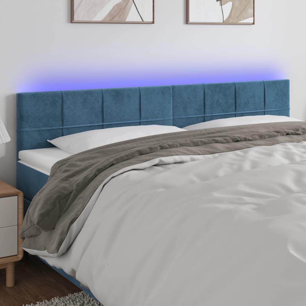 Sengegavl med LED-lys 160x5x78/88 cm fløjl mørkeblå