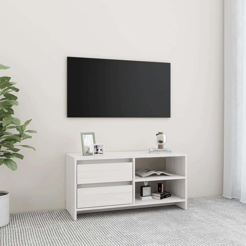 Tv-bord 80x31x39 cm massivt fyrretræ hvid billede