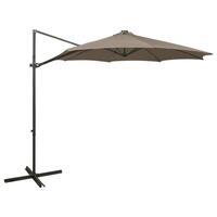 Hængeparasol med stang + LED-lys 300 cm gråbrun