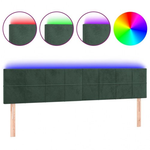 Sengegavl med LED-lys i fløjl 180 x 5 x 78/88 cm - mørkegrøn