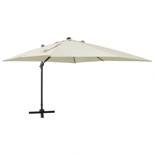 Hængeparasol med LED-lys 300 cm - sandfarvet