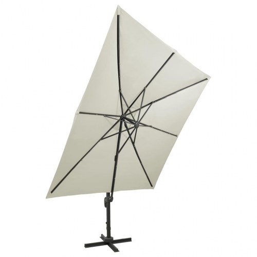 Hængeparasol med LED-lys 300 cm - sandfarvet