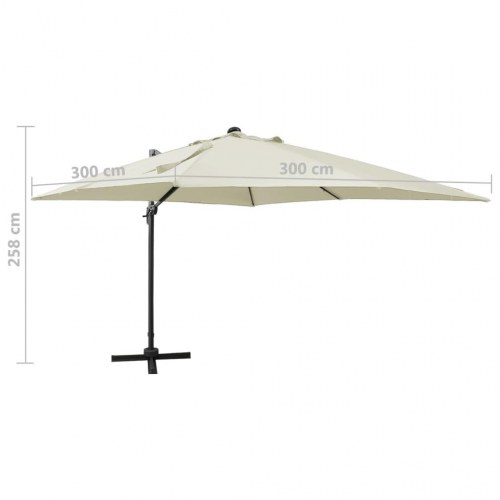 Hængeparasol med LED-lys 300 cm - sandfarvet