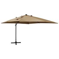 Hængeparasol med stang + LED-lys 300 cm gråbrun