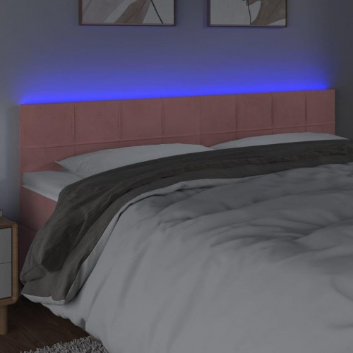 Sengegavl med LED-lys 180 x 5 x 78/88 cm i fløjl - lyserød
