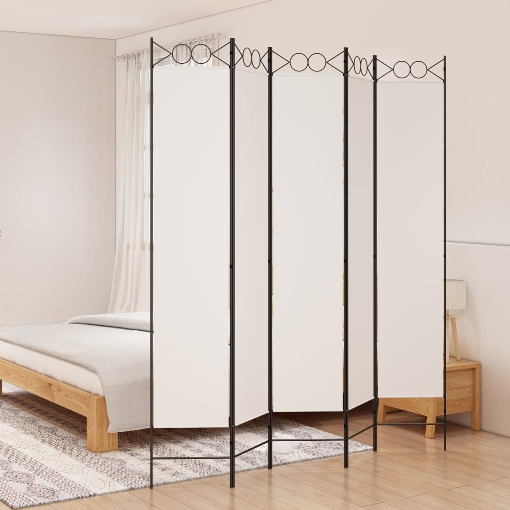 5-panels rumdeler 200x220 cm stof hvid