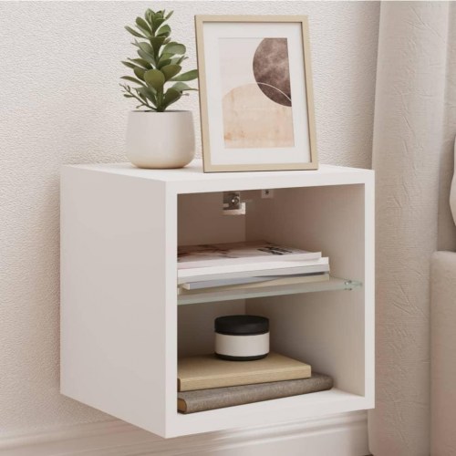 Væghængt tv-bord med LED-lys 30 × 28,5 × 30 cm - hvid