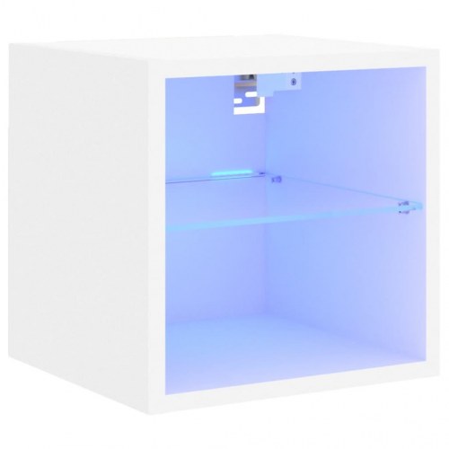 Væghængt tv-bord med LED-lys 30 × 28,5 × 30 cm - hvid