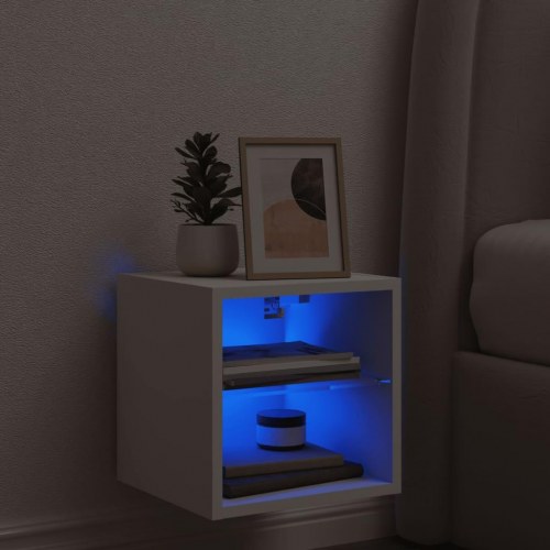 Væghængt tv-bord med LED-lys 30 × 28,5 × 30 cm - hvid