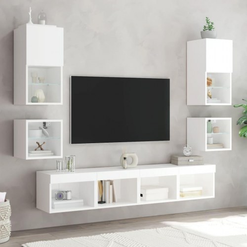 Væghængt tv-bord med LED-lys 30 × 28,5 × 30 cm - hvid