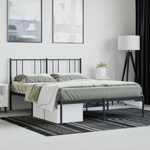 Sengeramme med sengegavl 120x200 cm - metal, sort