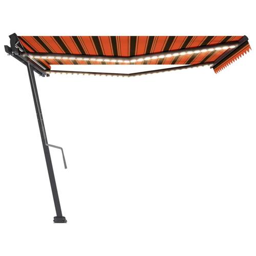 Markise m. LED-lys 450x350 cm manuel betjening orange og brun