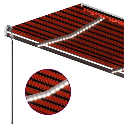 Markise m. LED-lys 450x350 cm manuel betjening orange og brun