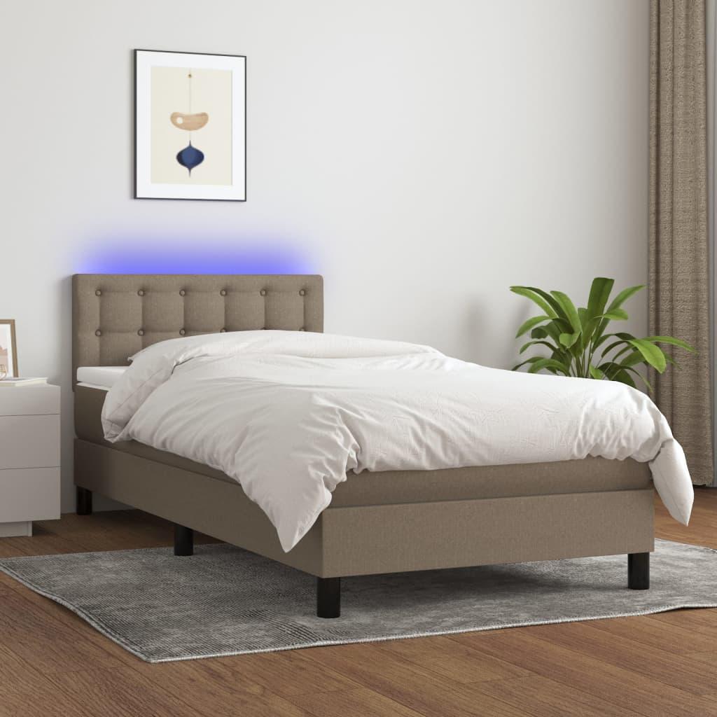 vidaXL kontinentalseng med LED-lys 90x190 cm stof gråbrun