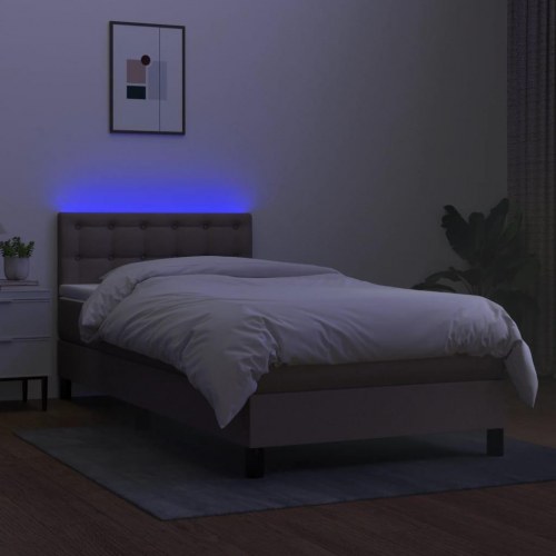 Kontinentalseng med LED-lys 90x190 cm - stof gråbrun