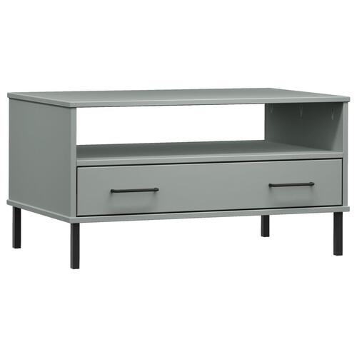 Sofabord med metalben OSLO 85x50x45 cm massivt træ grå