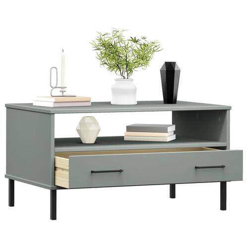Sofabord med metalben OSLO 85x50x45 cm massivt træ grå