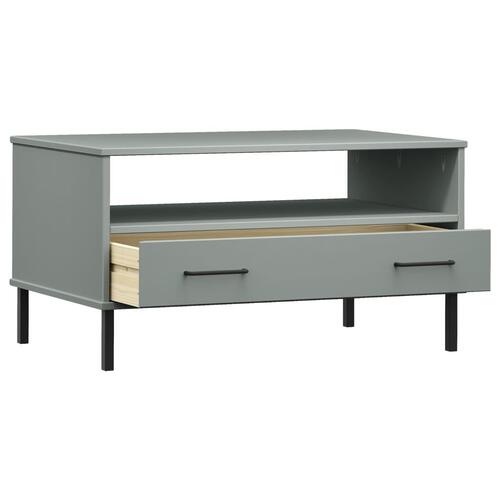 Sofabord med metalben OSLO 85x50x45 cm massivt træ grå