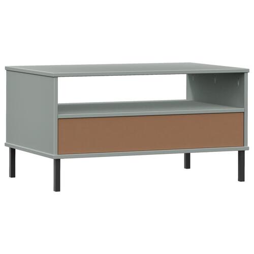 Sofabord med metalben OSLO 85x50x45 cm massivt træ grå