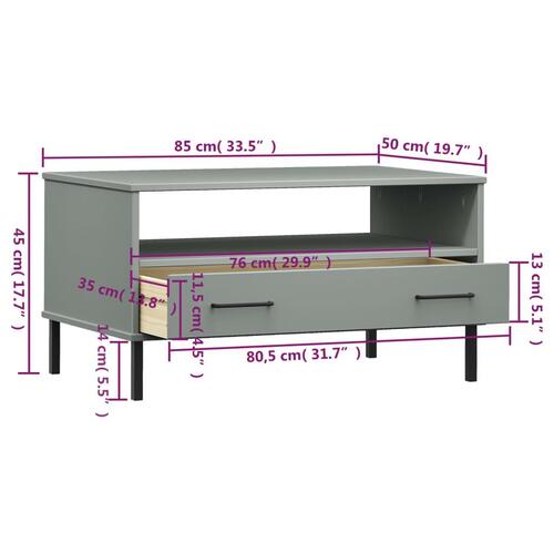 Sofabord med metalben OSLO 85x50x45 cm massivt træ grå