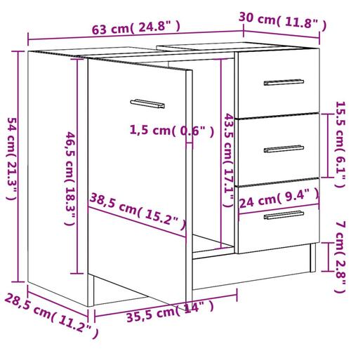 Badeværelsesskab 63x30x54 cm konstrueret træ grå sonoma-eg
