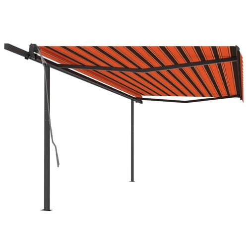 Markise med stolper 5x3 m automatisk betjening orange og brun