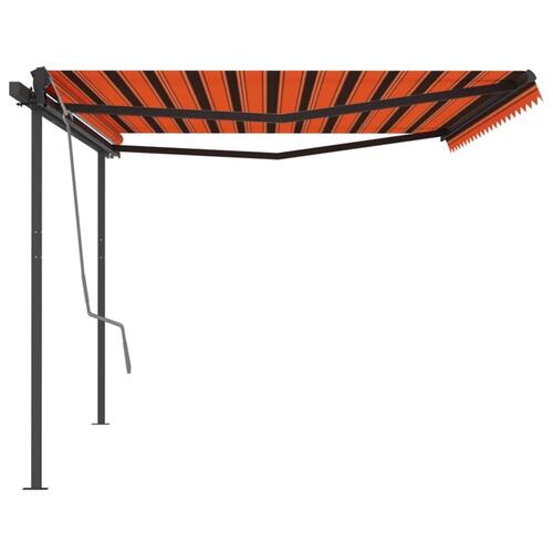 Markise med stolper 5x3 m automatisk betjening orange og brun
