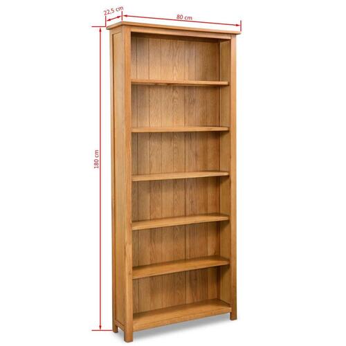 Bogreol i 6 niveauer 80x22,5x180 cm massivt egetræ