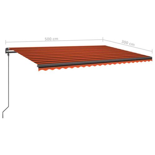 Markise med stolper 5x3 m automatisk betjening orange og brun