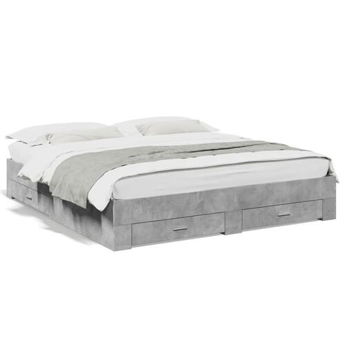 Sengeramme med skuffer 200x200 cm konstrueret træ betongrå