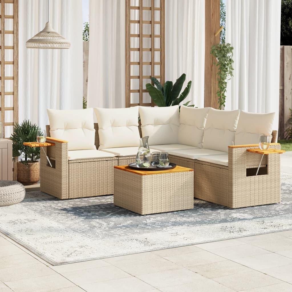 Sofasæt til haven 6 dele med hynder polyrattan beige